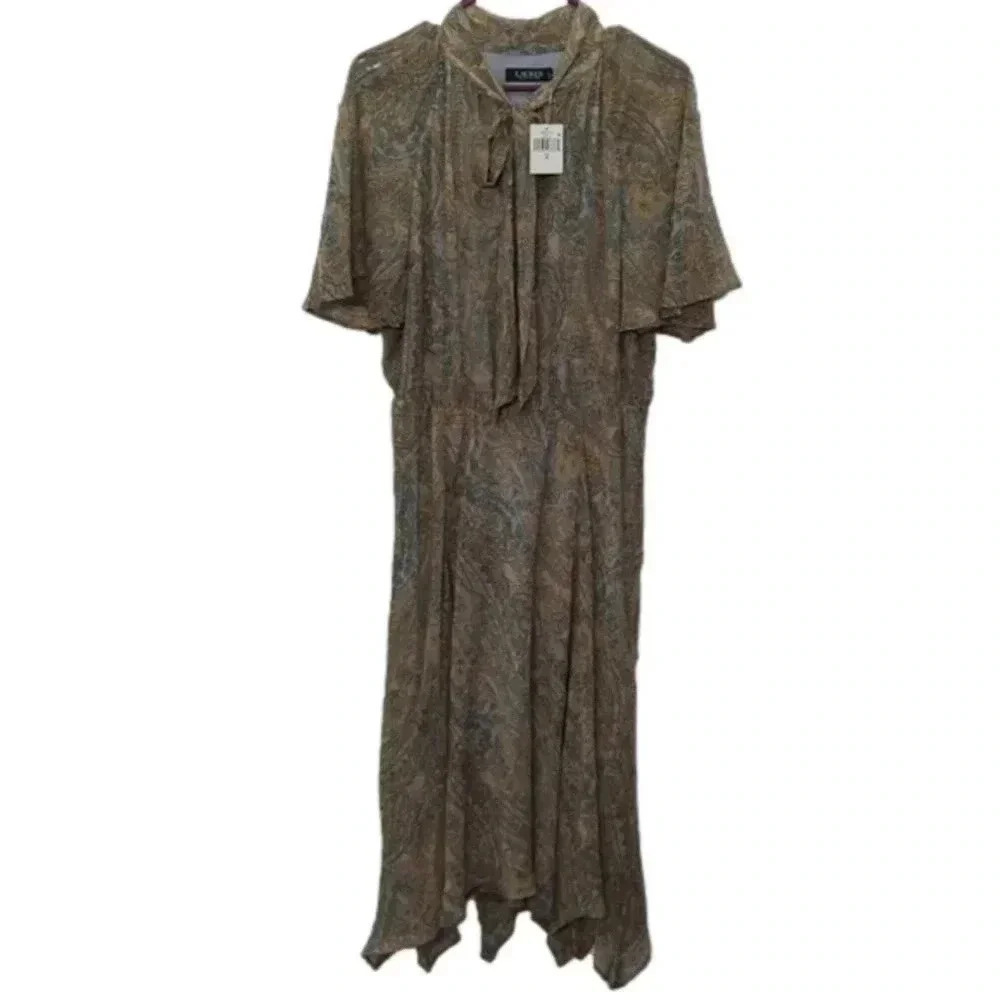 Lauren Ralph Lauren Women's Paisley Crinkle Georgette Tie-Neck Dress